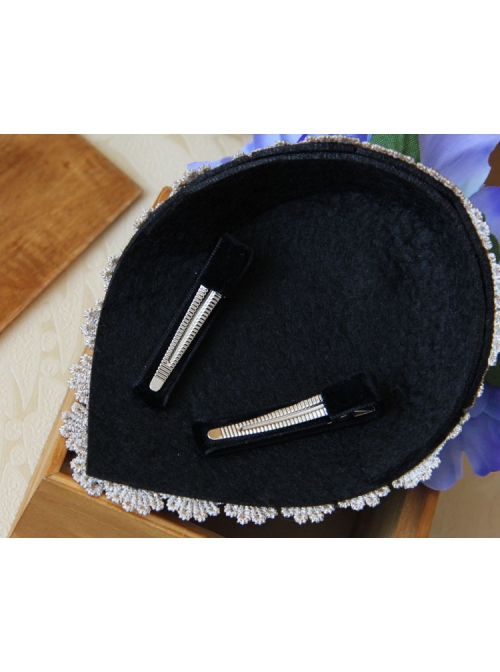 Stage Performance Dress Banquet Retro Blue Flowers White Lace Female Top Hat Hairpin
