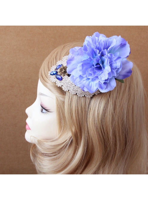 Stage Performance Dress Banquet Retro Blue Flowers White Lace Female Top Hat Hairpin