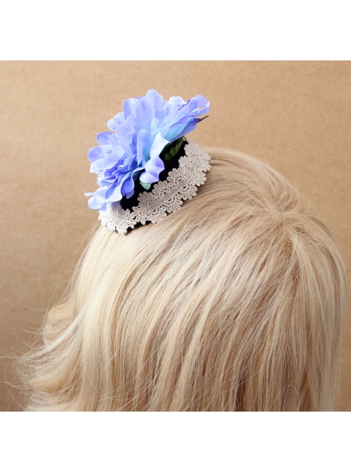 Stage Performance Dress Banquet Retro Blue Flowers White Lace Female Top Hat Hairpin