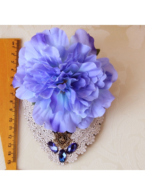 Stage Performance Dress Banquet Retro Blue Flowers White Lace Female Top Hat Hairpin