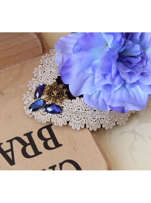 Stage Performance Dress Banquet Retro Blue Flowers White Lace Female Top Hat Hairpin