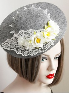 Fashion Leisure Elegant Lace Flower Grey Performance Banquet Top Hat