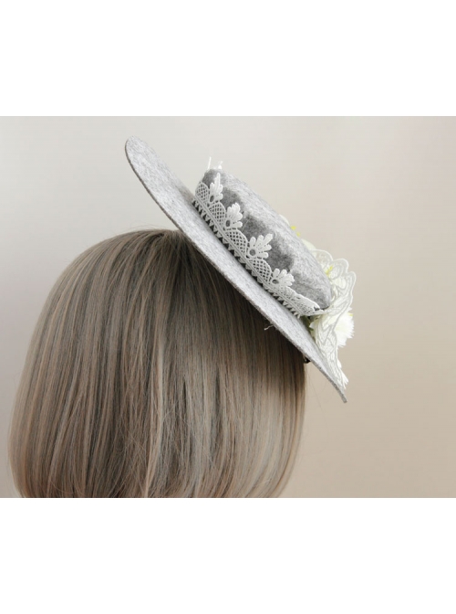 Fashion Leisure Elegant Lace Flower Grey Performance Banquet Top Hat