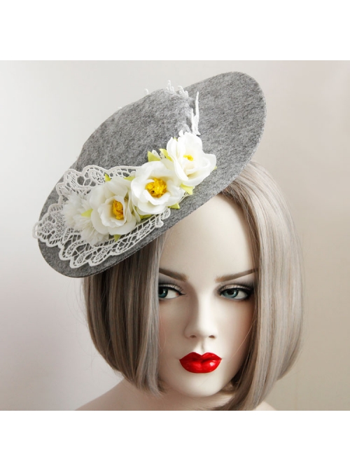 Fashion Leisure Elegant Lace Flower Grey Performance Banquet Top Hat