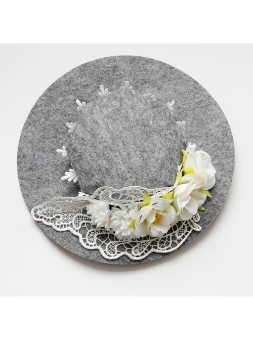 Fashion Leisure Elegant Lace Flower Grey Performance Banquet Top Hat