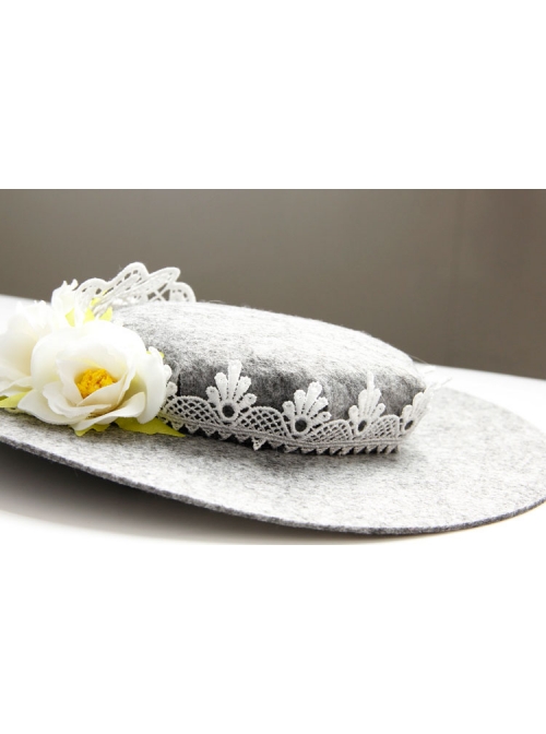 Fashion Leisure Elegant Lace Flower Grey Performance Banquet Top Hat