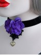 Gothic Flower Love Black Velvet Rope Purple Flower Retro Simple Short Necklace