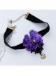 Gothic Flower Love Black Velvet Rope Purple Flower Retro Simple Short Necklace