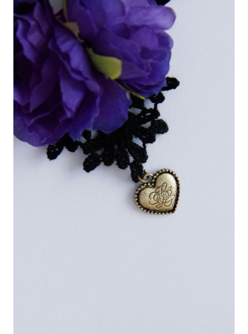 Gothic Flower Love Black Velvet Rope Purple Flower Retro Simple Short Necklace