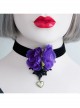 Gothic Flower Love Black Velvet Rope Purple Flower Retro Simple Short Necklace