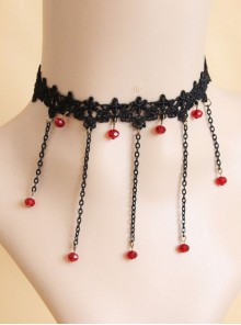Gothic Personality Exaggerated Tassel Fashion Black Lace Ruby Choker