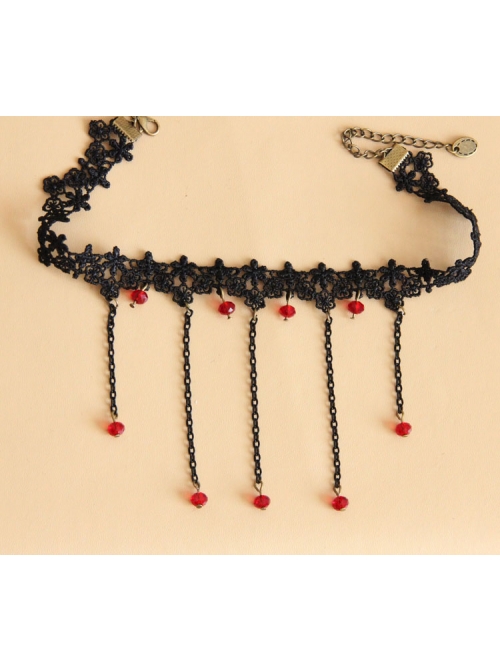 Gothic Personality Exaggerated Tassel Fashion Black Lace Ruby Choker