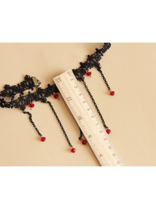 Gothic Personality Exaggerated Tassel Fashion Black Lace Ruby Choker