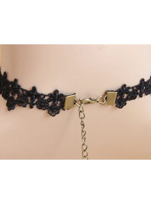 Gothic Personality Exaggerated Tassel Fashion Black Lace Ruby Choker