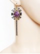 Gothic Rose Flower Purple Rose Black Tassel Long Vintage Creative Handmade Earrings