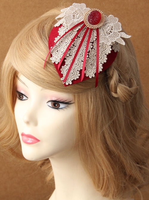 Lace Flower Bride Wedding Wine Red Tassel Prom Fashion Female Top Hat Side Clip