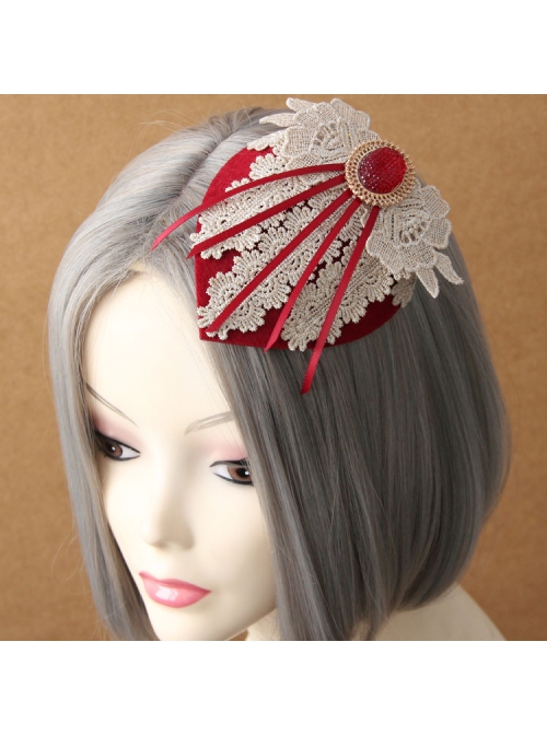 Lace Flower Bride Wedding Wine Red Tassel Prom Fashion Female Top Hat Side Clip