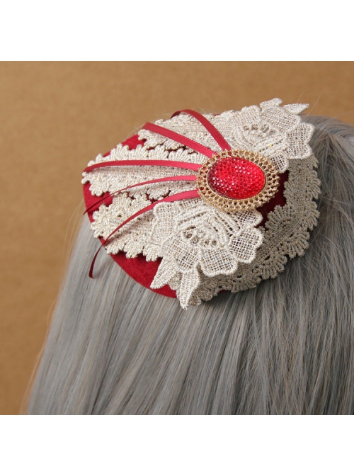 Lace Flower Bride Wedding Wine Red Tassel Prom Fashion Female Top Hat Side Clip