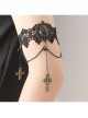 Gothic Black Lace Retro Cross Gemstone Armband Bracelet