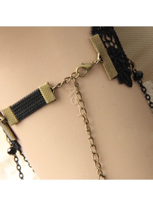 Gothic Black Lace Retro Cross Gemstone Armband Bracelet
