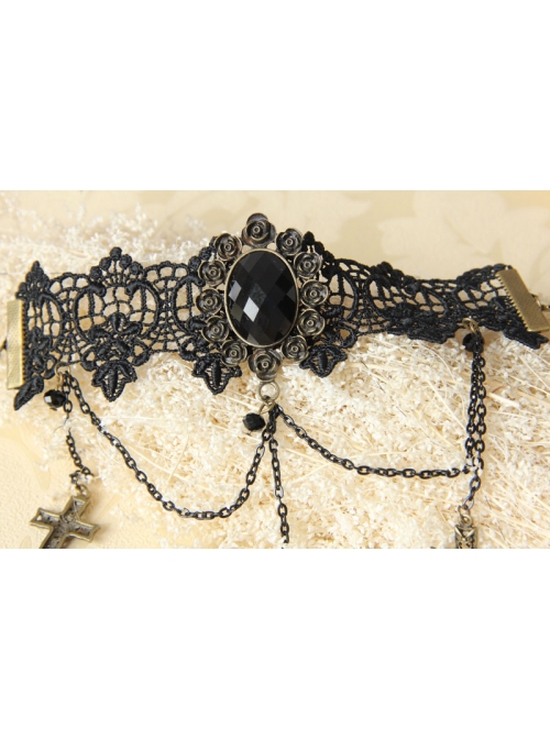 Gothic Black Lace Retro Cross Gemstone Armband Bracelet