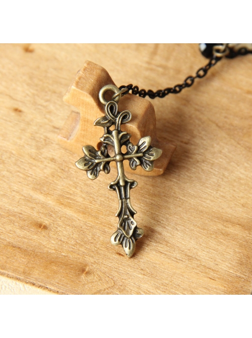 Gothic Black Lace Retro Cross Gemstone Armband Bracelet