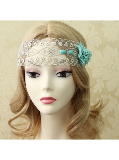 Fashion White Lace Blue Flowers Holiday Travel Christmas Headband