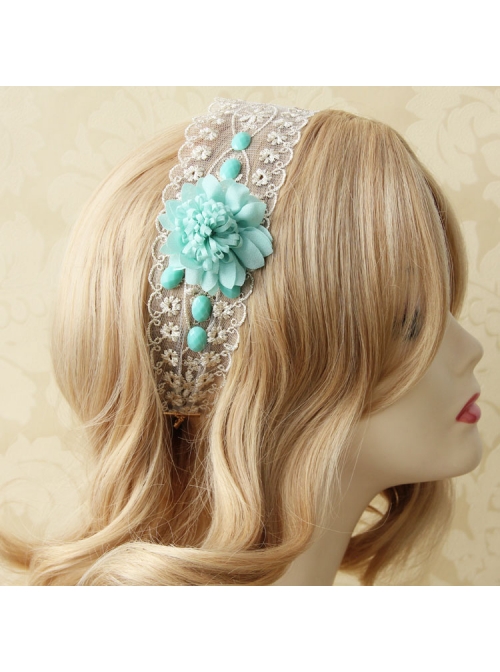 Fashion White Lace Blue Flowers Holiday Travel Christmas Headband