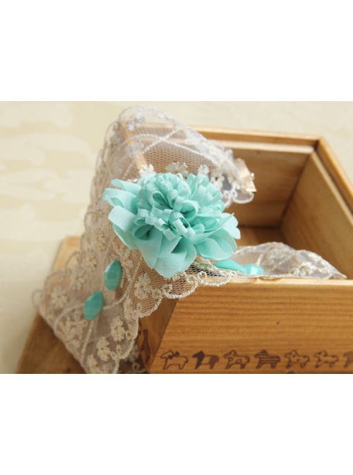 Fashion White Lace Blue Flowers Holiday Travel Christmas Headband