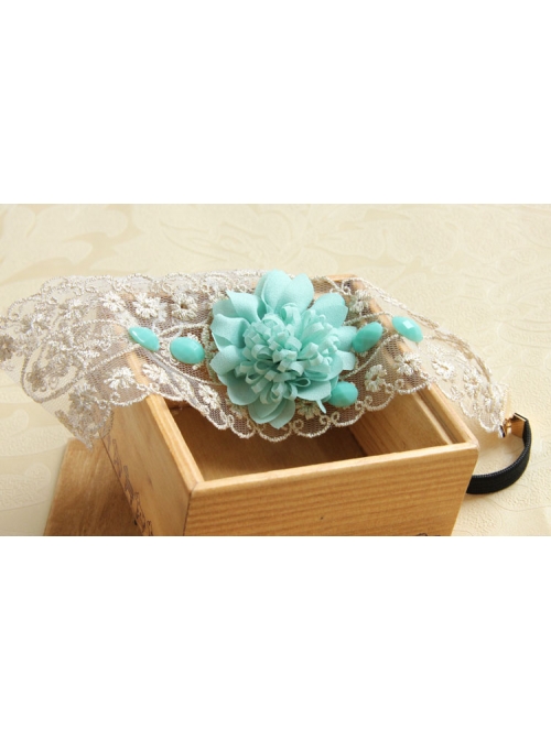 Fashion White Lace Blue Flowers Holiday Travel Christmas Headband