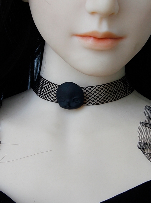 Gothic Black Grid Halloween Spooky Head Ghost Festival Masquerade Retro Collar