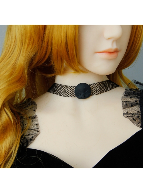 Gothic Black Grid Halloween Spooky Head Ghost Festival Masquerade Retro Collar