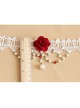 Fashion Baroque Bride Dress Red Rose White Pearl Lace Female Choker