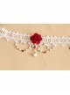 Fashion Baroque Bride Dress Red Rose White Pearl Lace Female Choker