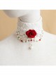 Fashion Baroque Bride Dress Red Rose White Pearl Lace Female Choker