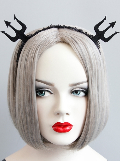 Creative Devil Fork Gothic Punk Cosplay Concert Halloween Black Lace Headband