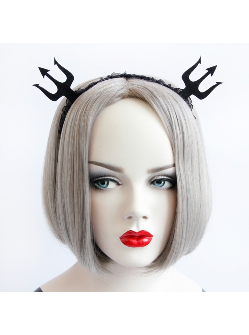 Creative Devil Fork Gothic Punk Cosplay Concert Halloween Black Lace Headband