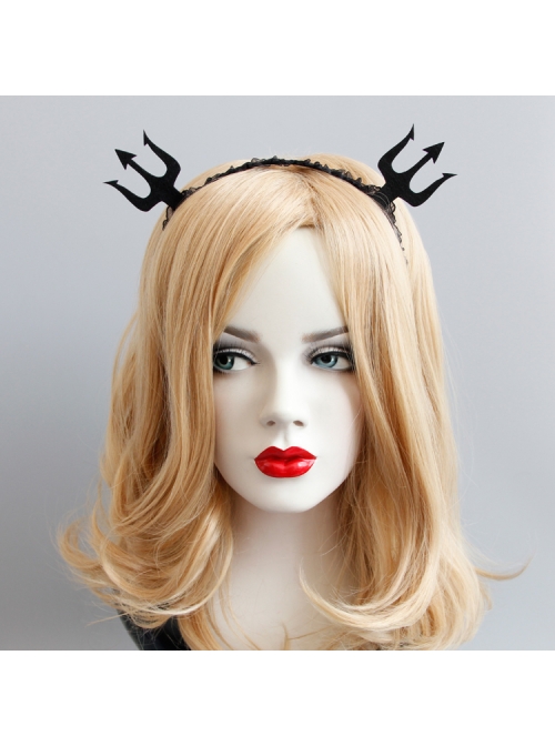 Creative Devil Fork Gothic Punk Cosplay Concert Halloween Black Lace Headband