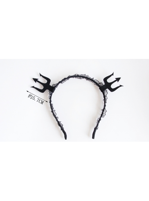 Creative Devil Fork Gothic Punk Cosplay Concert Halloween Black Lace Headband