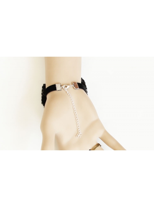 Gothic Vampire Retro Black Lace Rose Bow Bracelet Ring Set