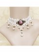Baroque Retro Pink Rose Faux Pearl Fashion Bride White Lace Female Short Necklace