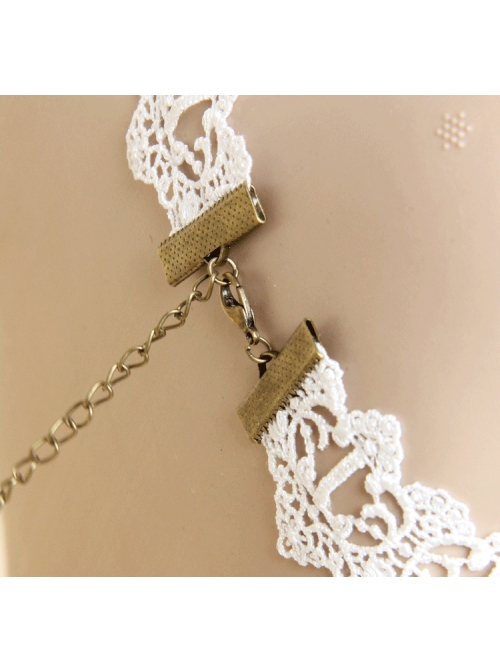Baroque Retro Pink Rose Faux Pearl Fashion Bride White Lace Female Short Necklace