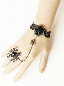 Halloween Black Lace Roses Gems Gothic Masquerade Ring Bracelet
