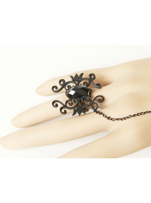 Halloween Black Lace Roses Gems Gothic Masquerade Ring Bracelet