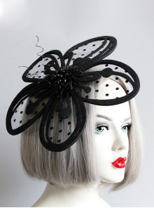 Retro Gothic Exaggerated Black Mesh Flowers Stage Performance Hairpin Top Hat