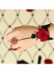 Gothic Palace Ball Red Rose Ruby Retro Black Lace Bracelet With Ring Wristband One Chain