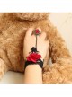 Gothic Palace Ball Red Rose Ruby Retro Black Lace Bracelet With Ring Wristband One Chain