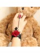 Gothic Palace Ball Red Rose Ruby Retro Black Lace Bracelet With Ring Wristband One Chain