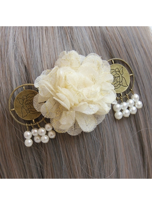 Fashion White Flowers Pearl Handmade Classical Hairpin