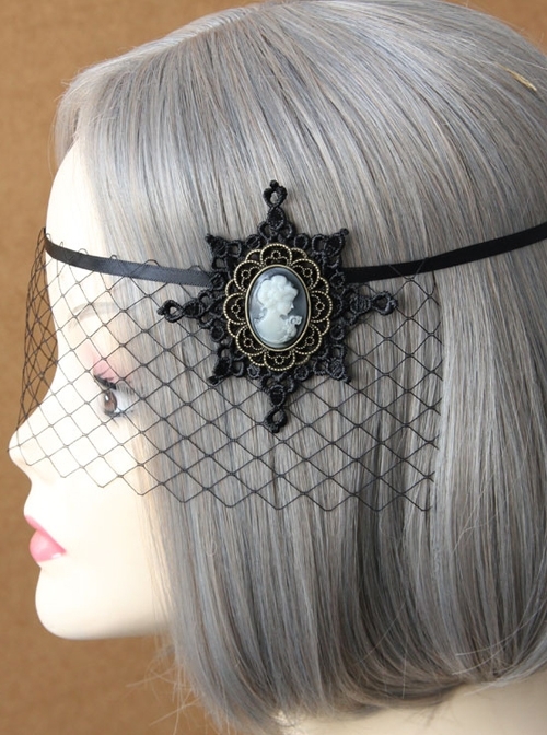 Gothic Portrait Black Christmas Snowflake Cover Face Handmade Personality Female Prom Half Face Veil